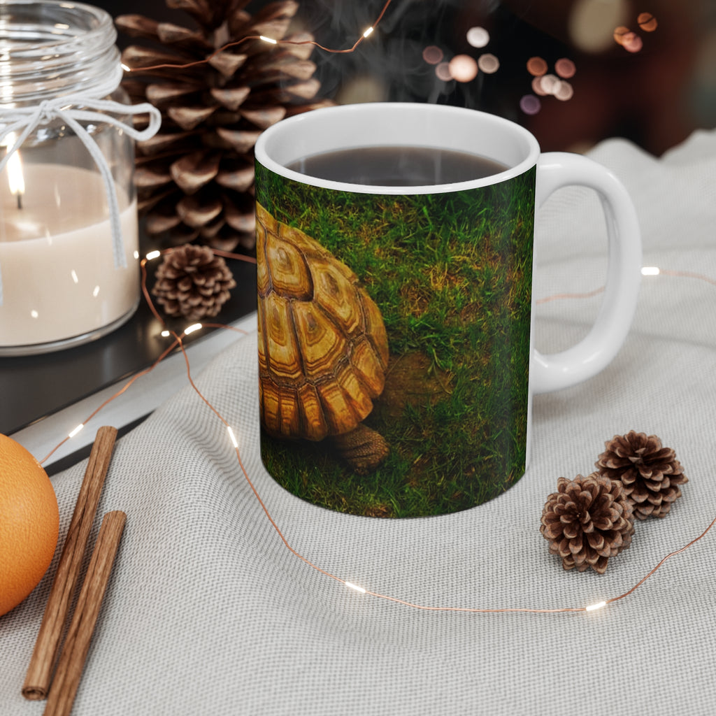 Tortoise photo mug with wildlife image wrapped around white ceramic