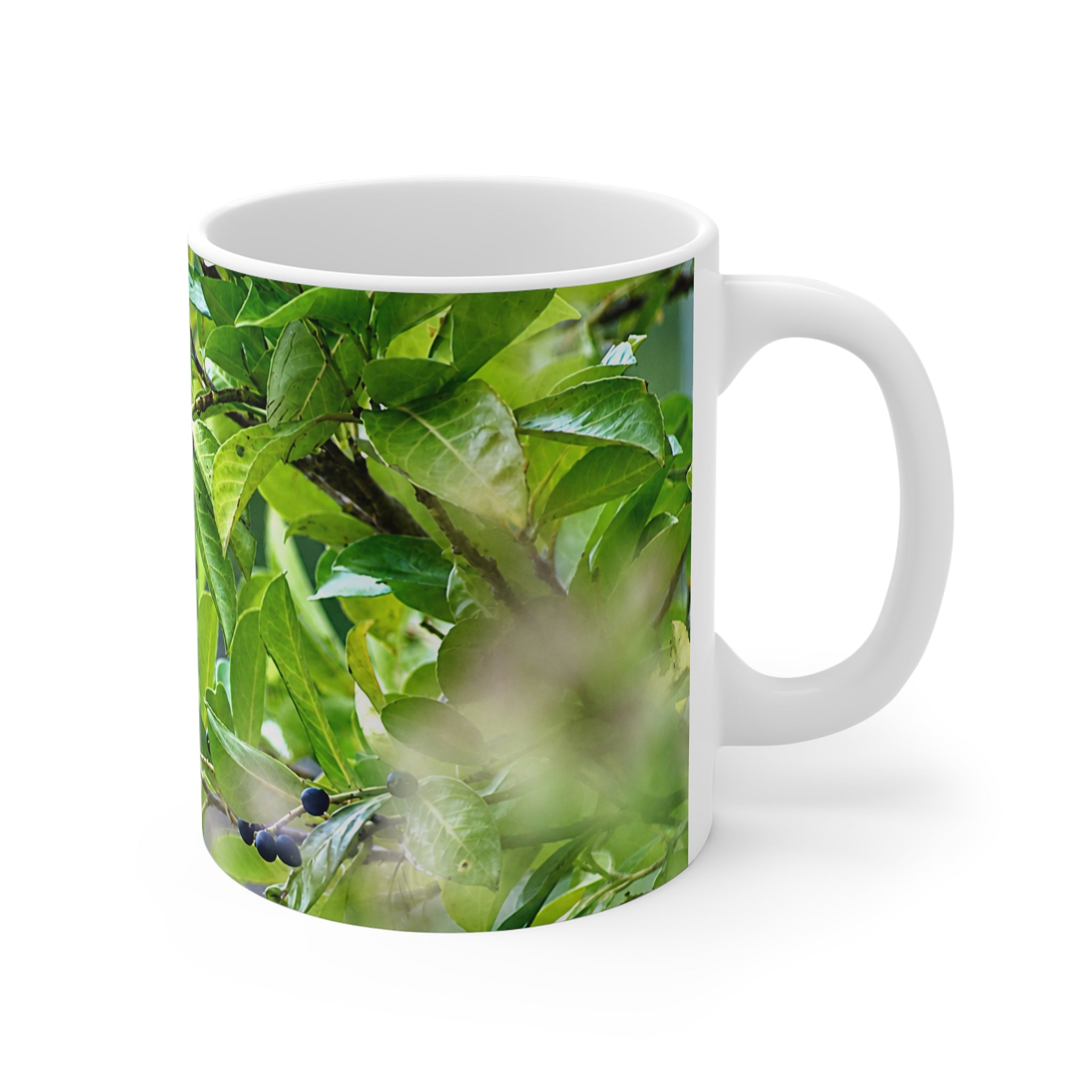 Green Leaves & Berries Botanical Photo Mug