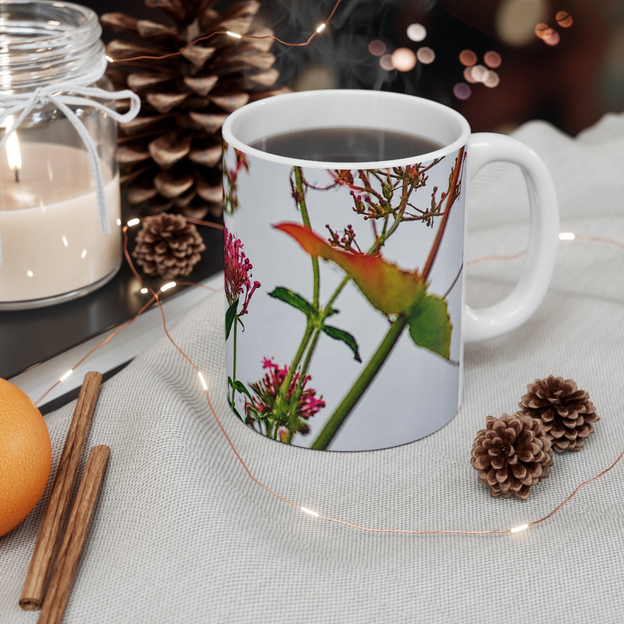 Pink wildflower nature photograph printed on an 11 oz white ceramic mug
