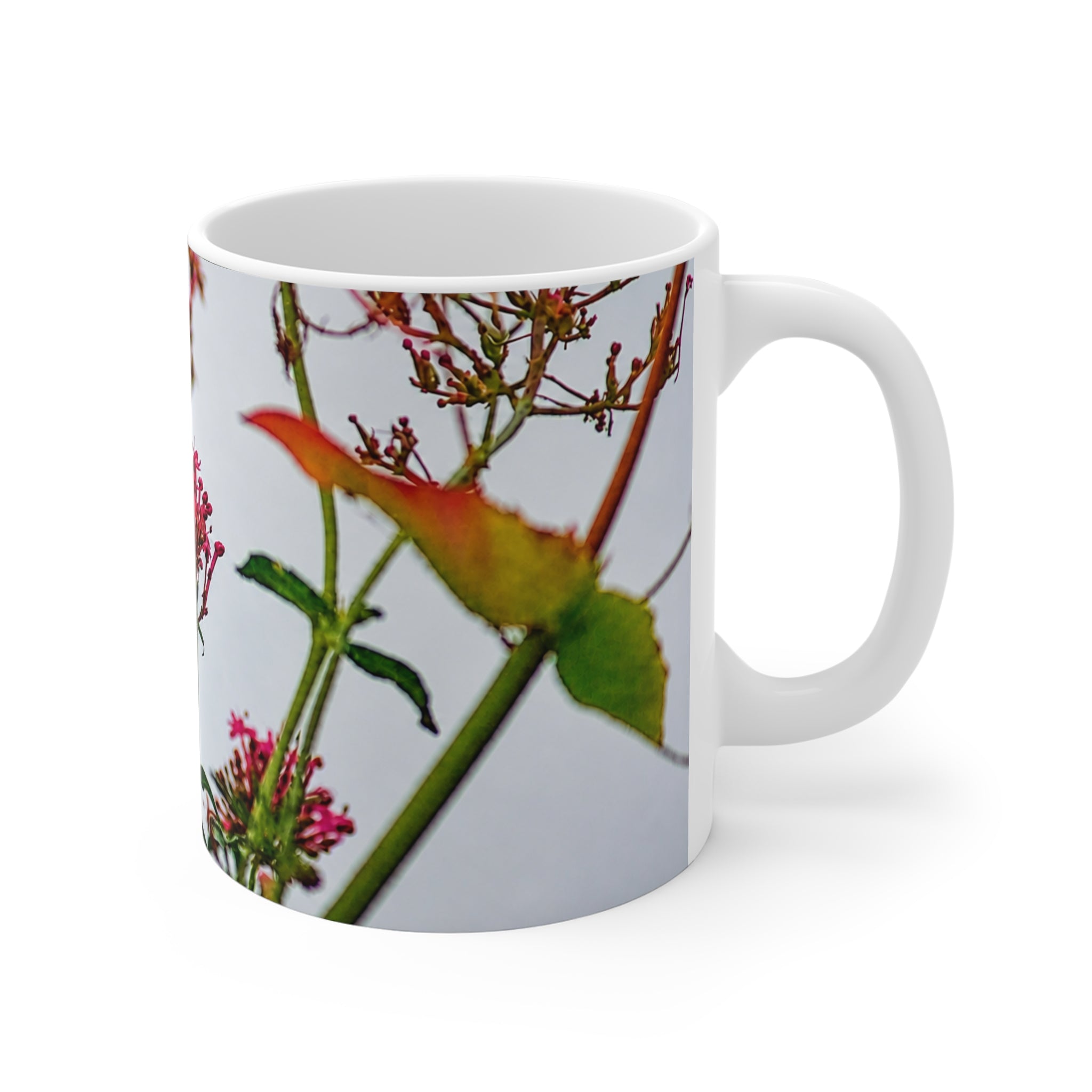 Pink wildflower nature photograph printed on an 11 oz white ceramic mug