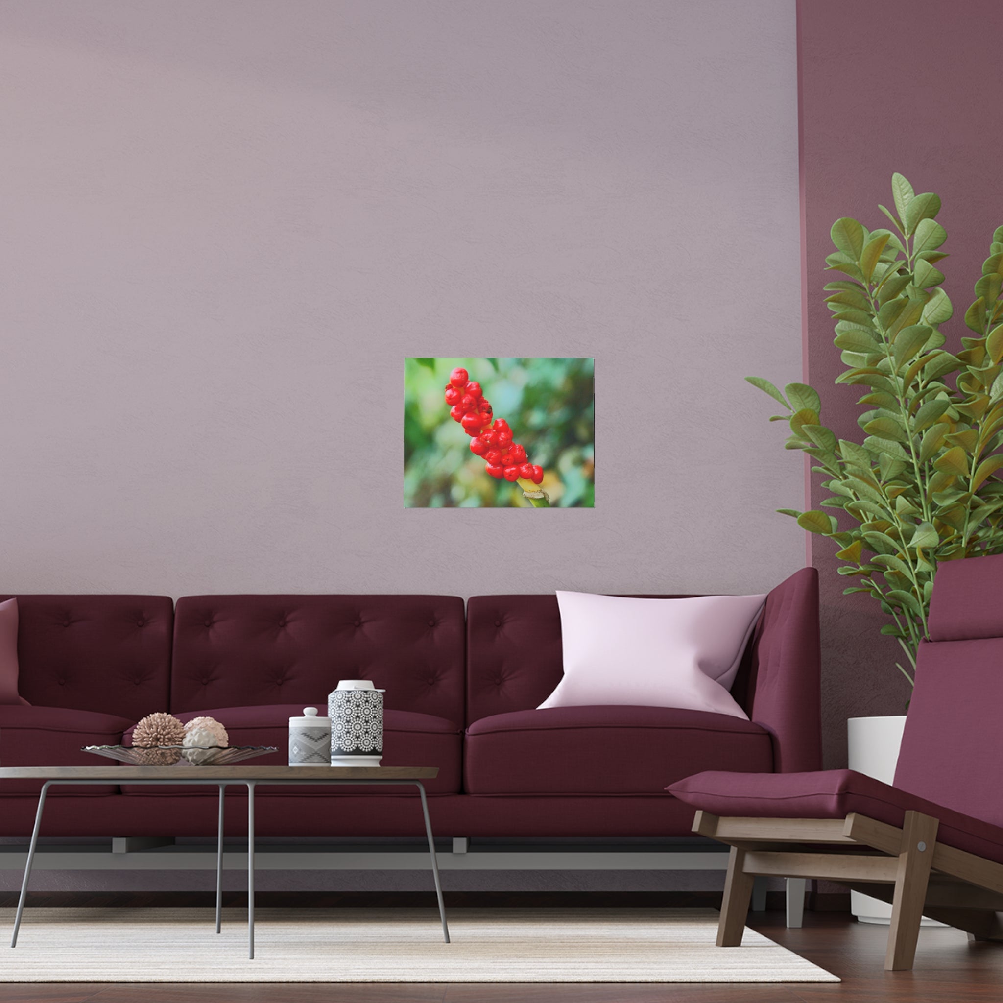 Red berry botanical nature photography silk poster — Nature Noticed