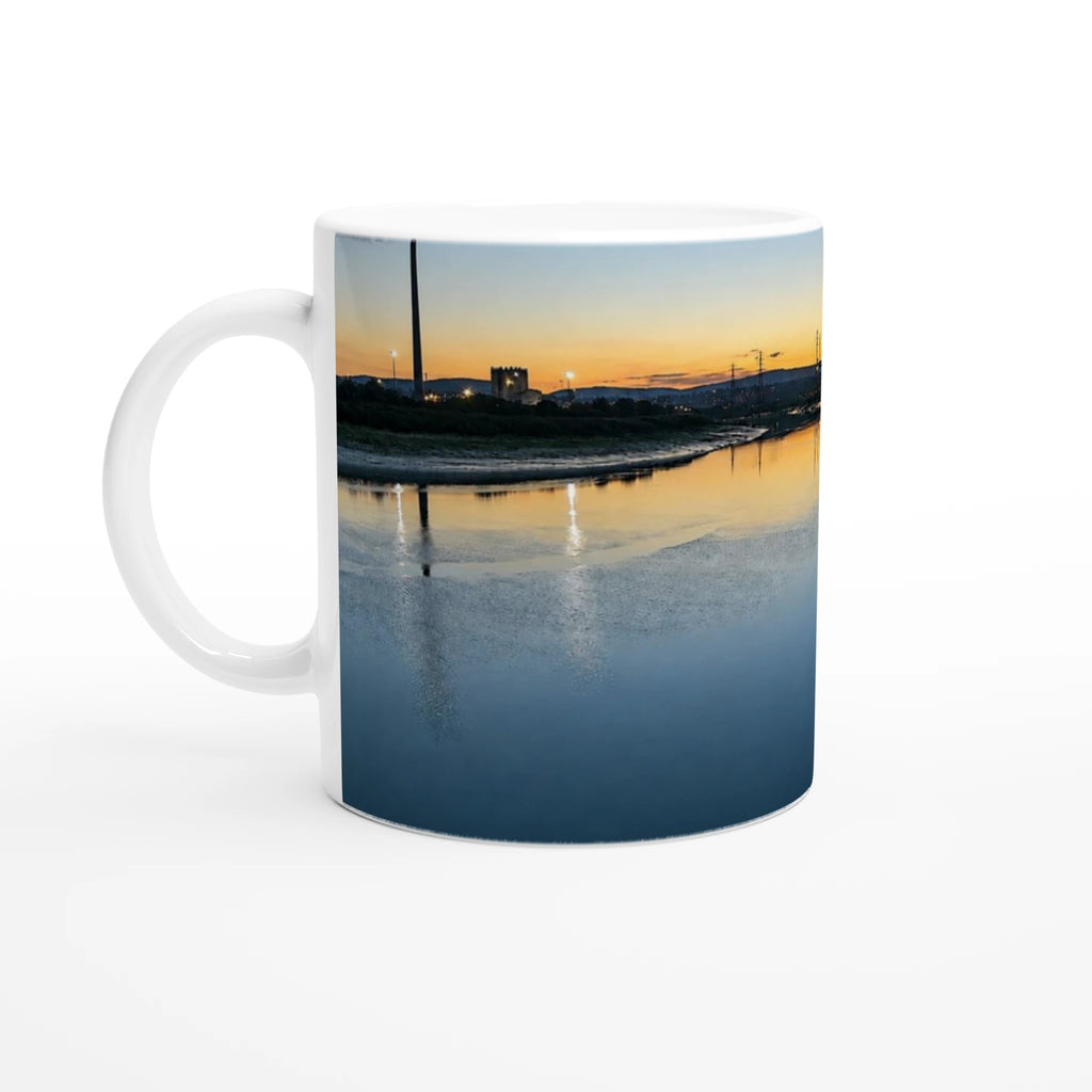 Newport Docks sunrise reflection photography mug — Nature Noticed product mockup