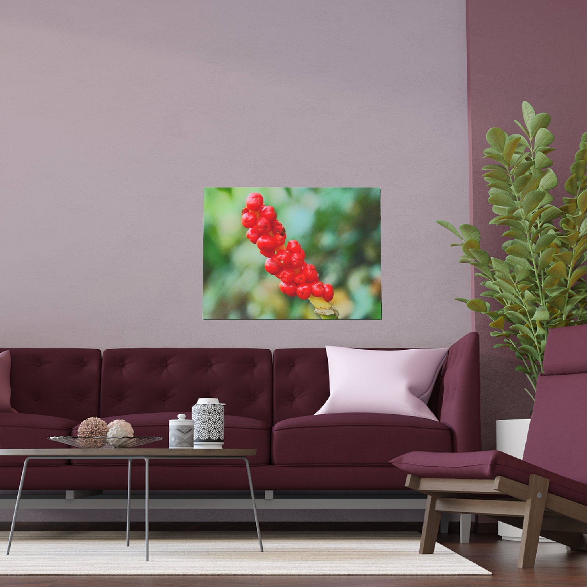 Red berry botanical nature photography silk poster — Nature Noticed