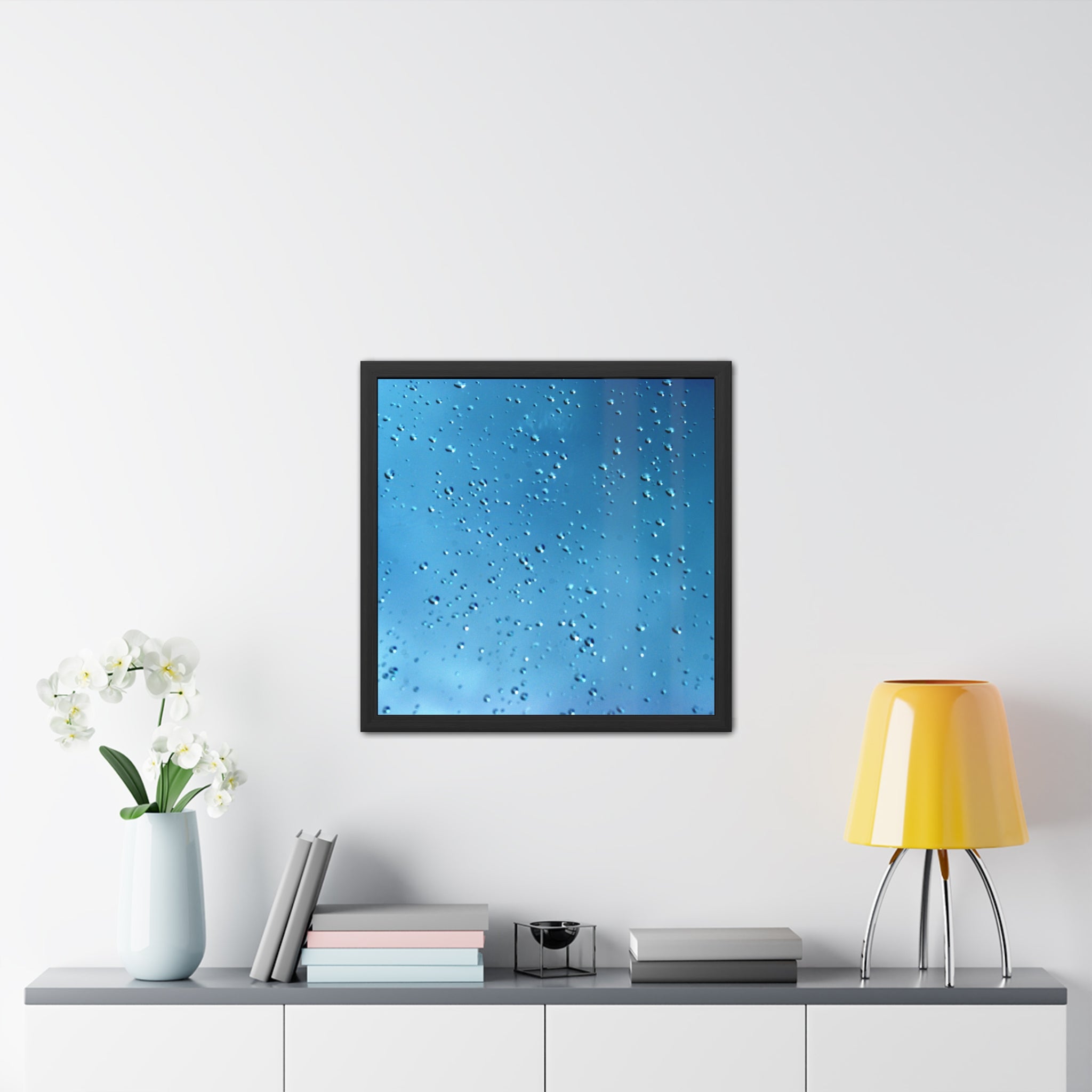 Blue Raindrops Framed Poster — Original Nature Photography