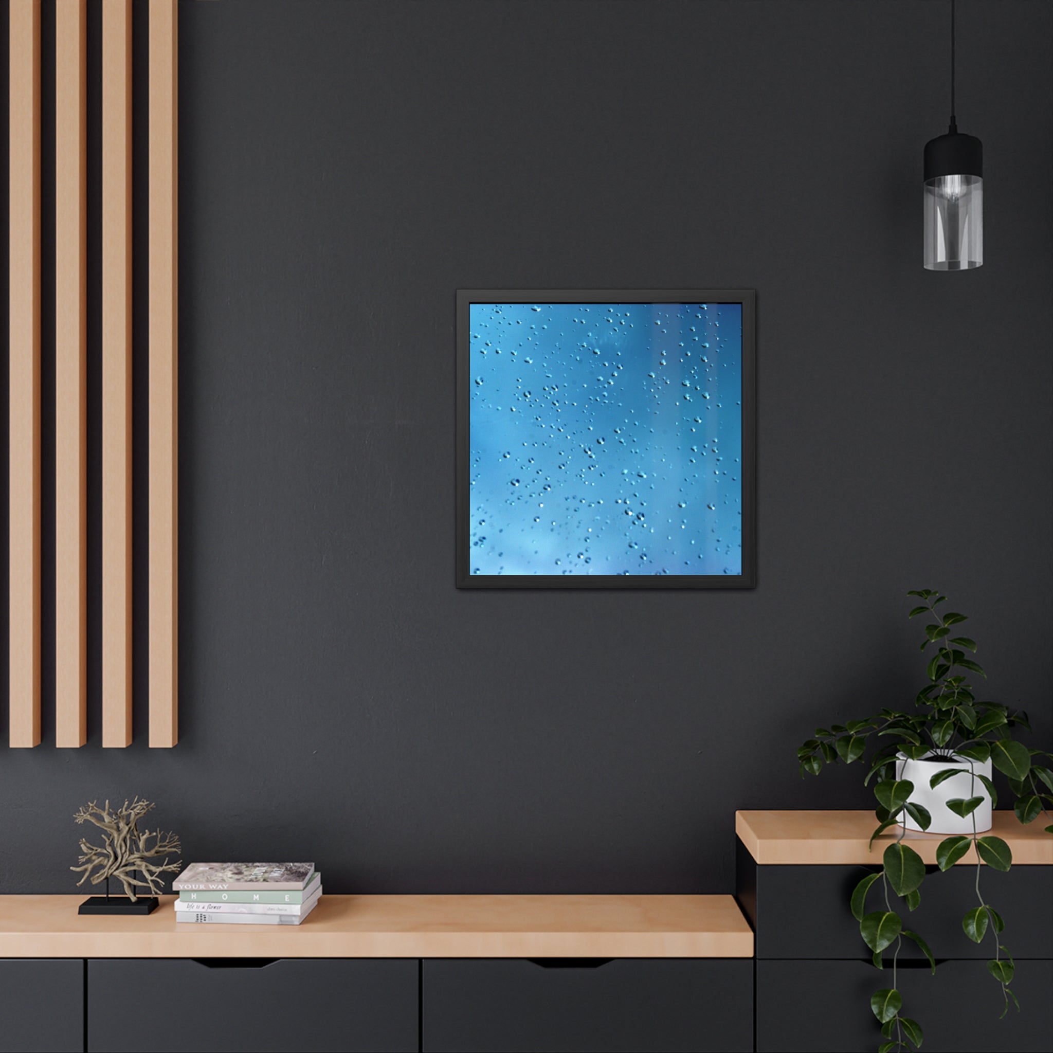 Blue Raindrops Framed Poster — Original Nature Photography