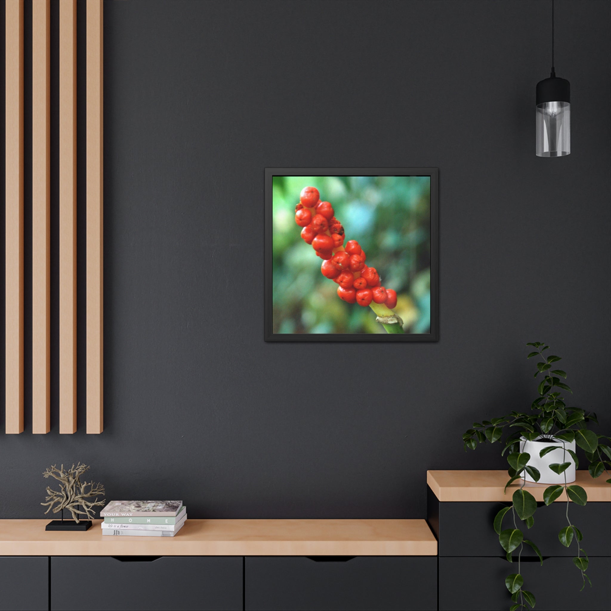 Scarlet Berries Framed Poster — Original Botanical Photography