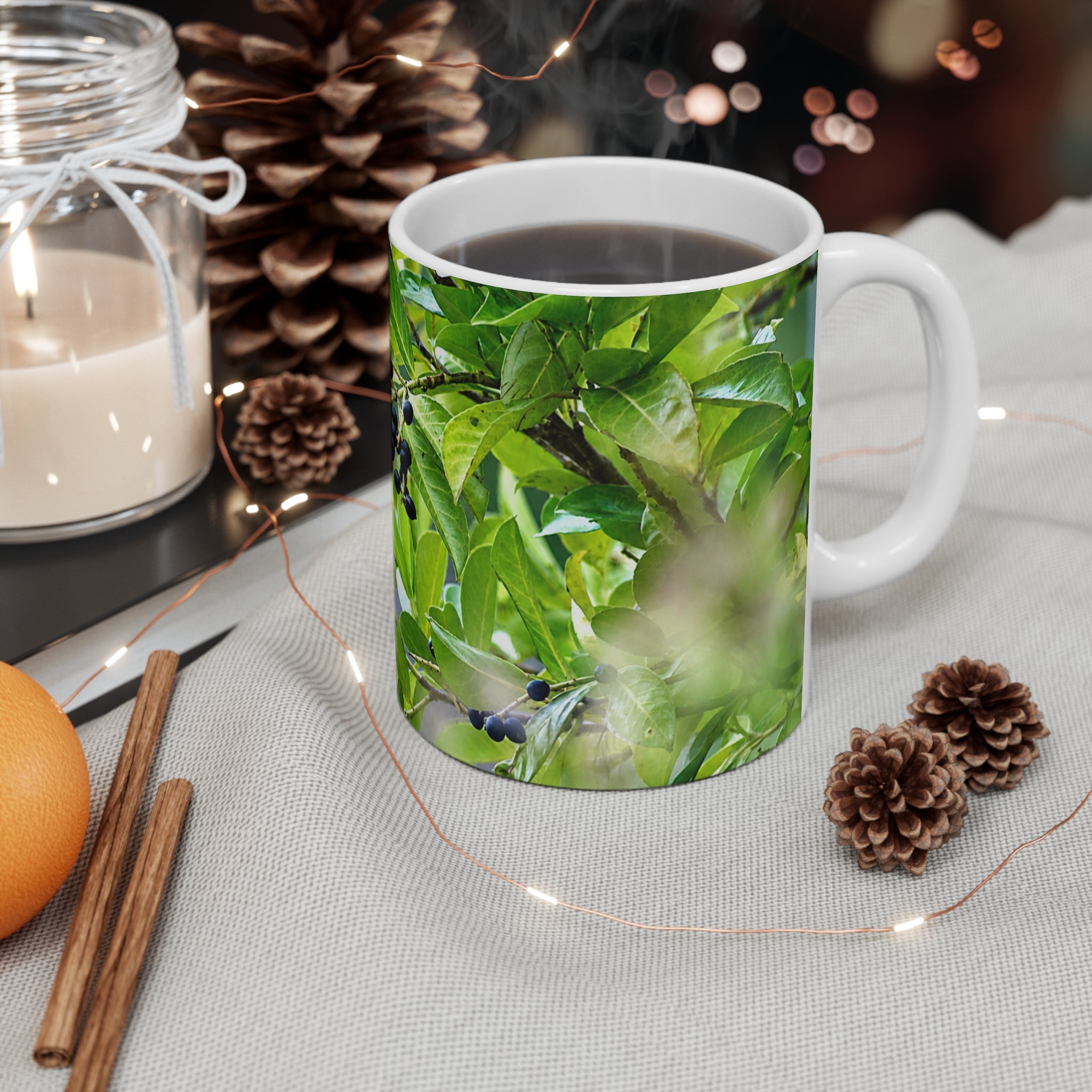 Green Leaves & Berries Botanical Photo Mug