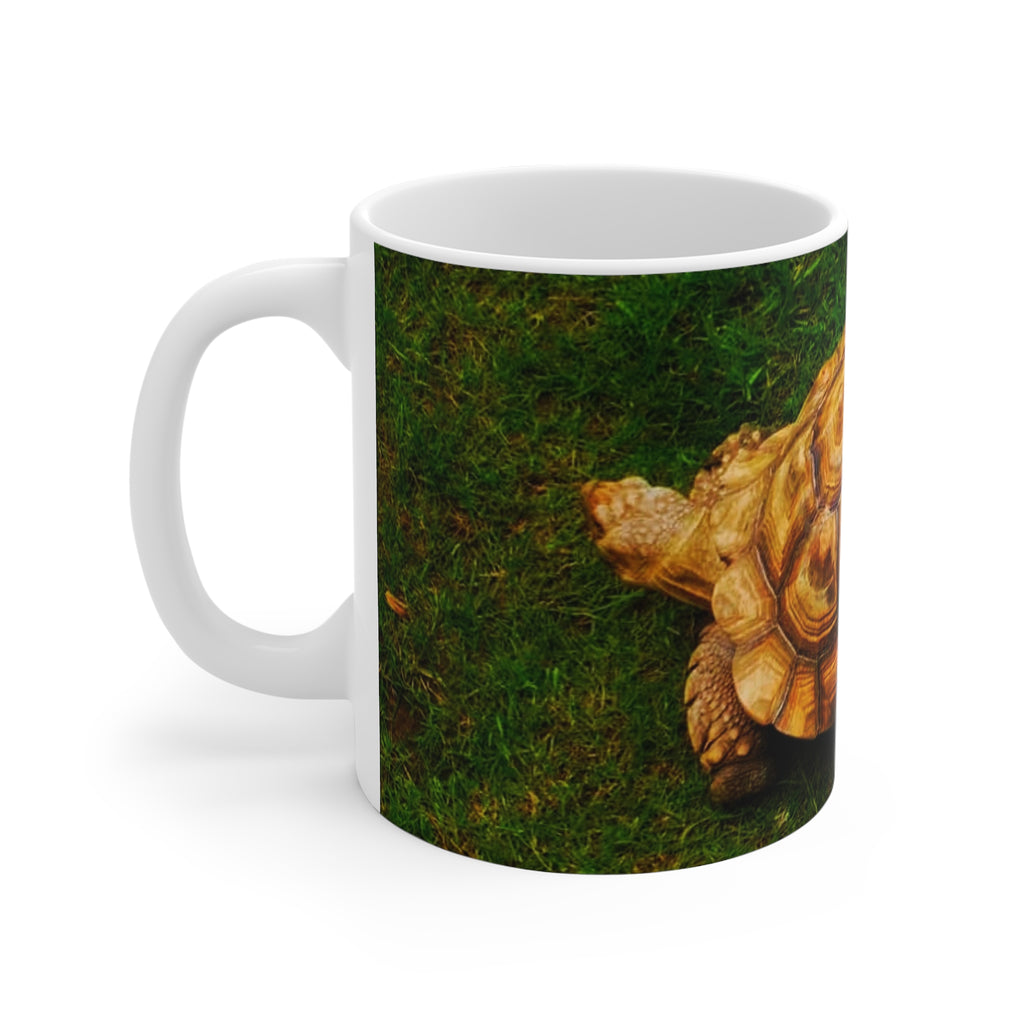 Tortoise wildlife photography mug shown from the side