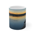 Newport Docks, South Wales sunset reflection photograph printed on a limited-run 11 oz ceramic mug