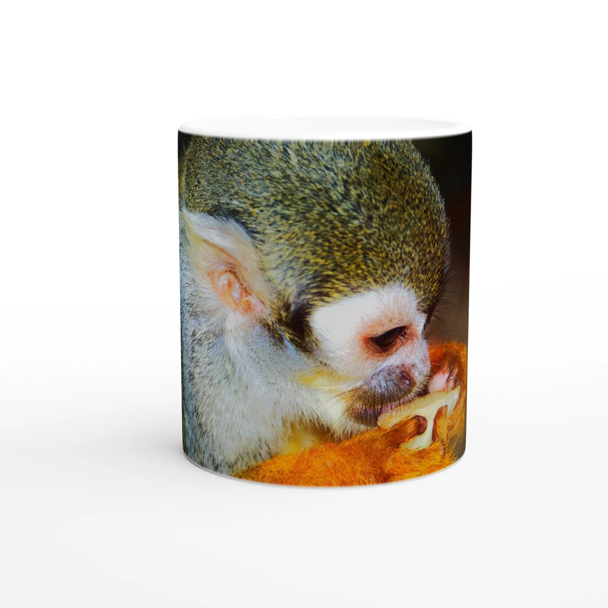 Squirrel Monkey original wildlife photograph on an 11 oz ceramic mug — product view
