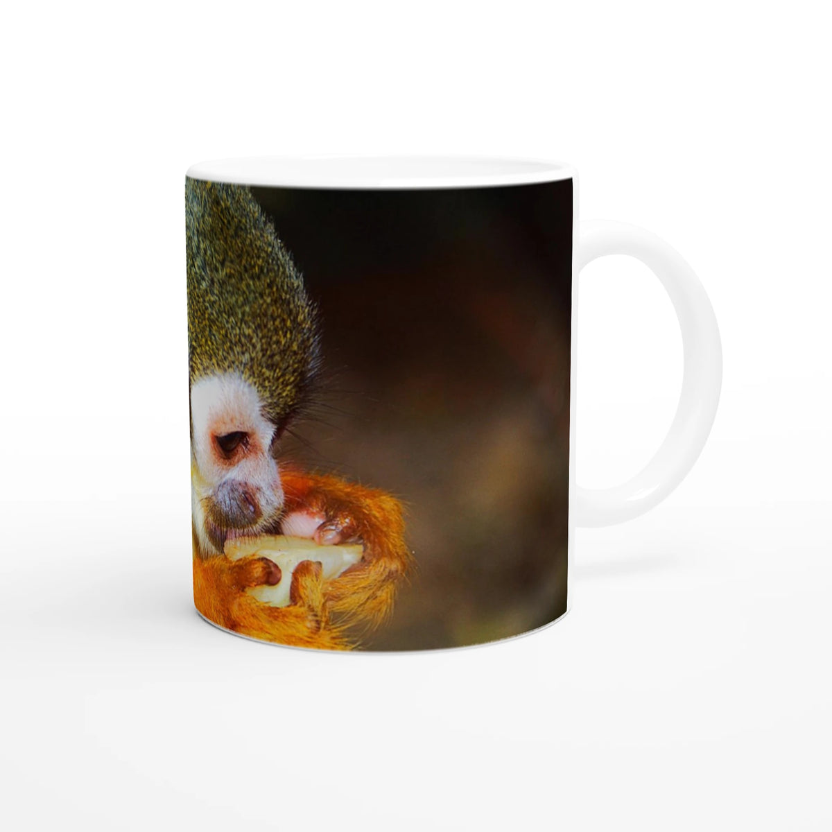 Squirrel Monkey wildlife photography mug with coloured rim and handle — alternate view