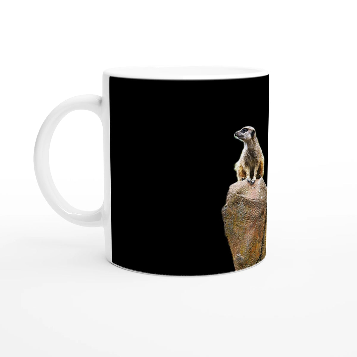 Meerkat Lookouts original wildlife photograph on an 11 oz ceramic mug